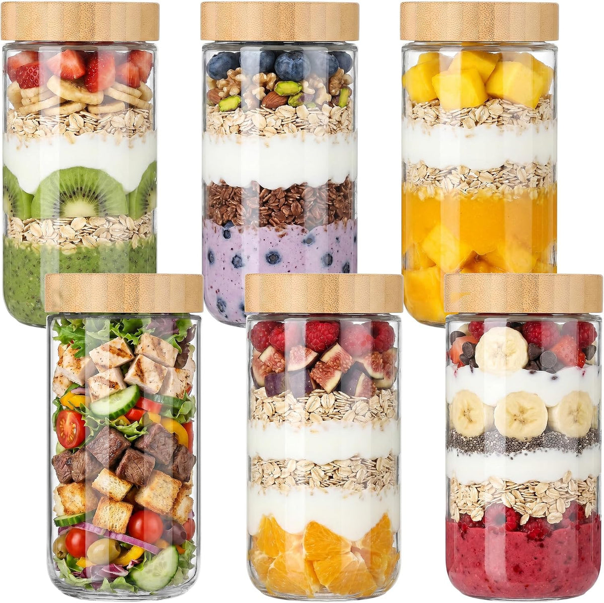 Vtopmart 6 Pack 16oz Glass Overnight Oats Containers with Bamboo Lids