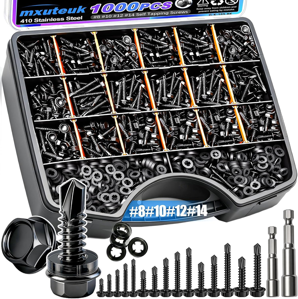mxuteuk 230PCS #8 Self Tapping Screws for Metal, Self Drilling Screws
