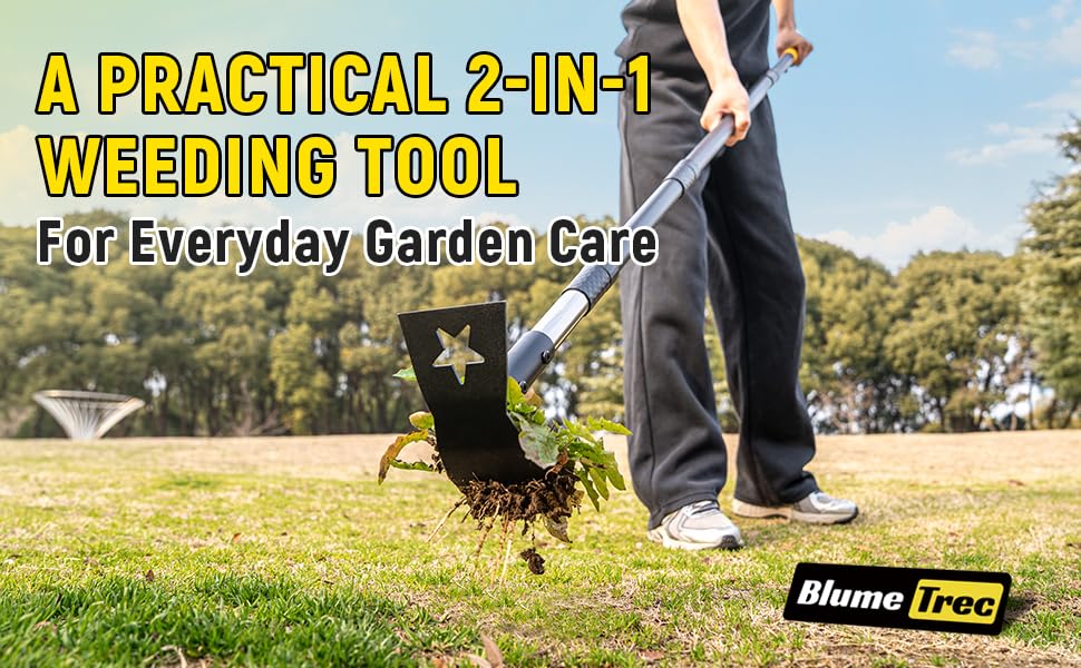 2-in-1 Weed Rake and Garden Hoe, 68" Weed Puller Tool with Long Handle, Manual Weeds Remover, Heavy Duty Stand Up Weeder Uprooting Weeding Pull Tool for Garden Yard Lawn Patio
