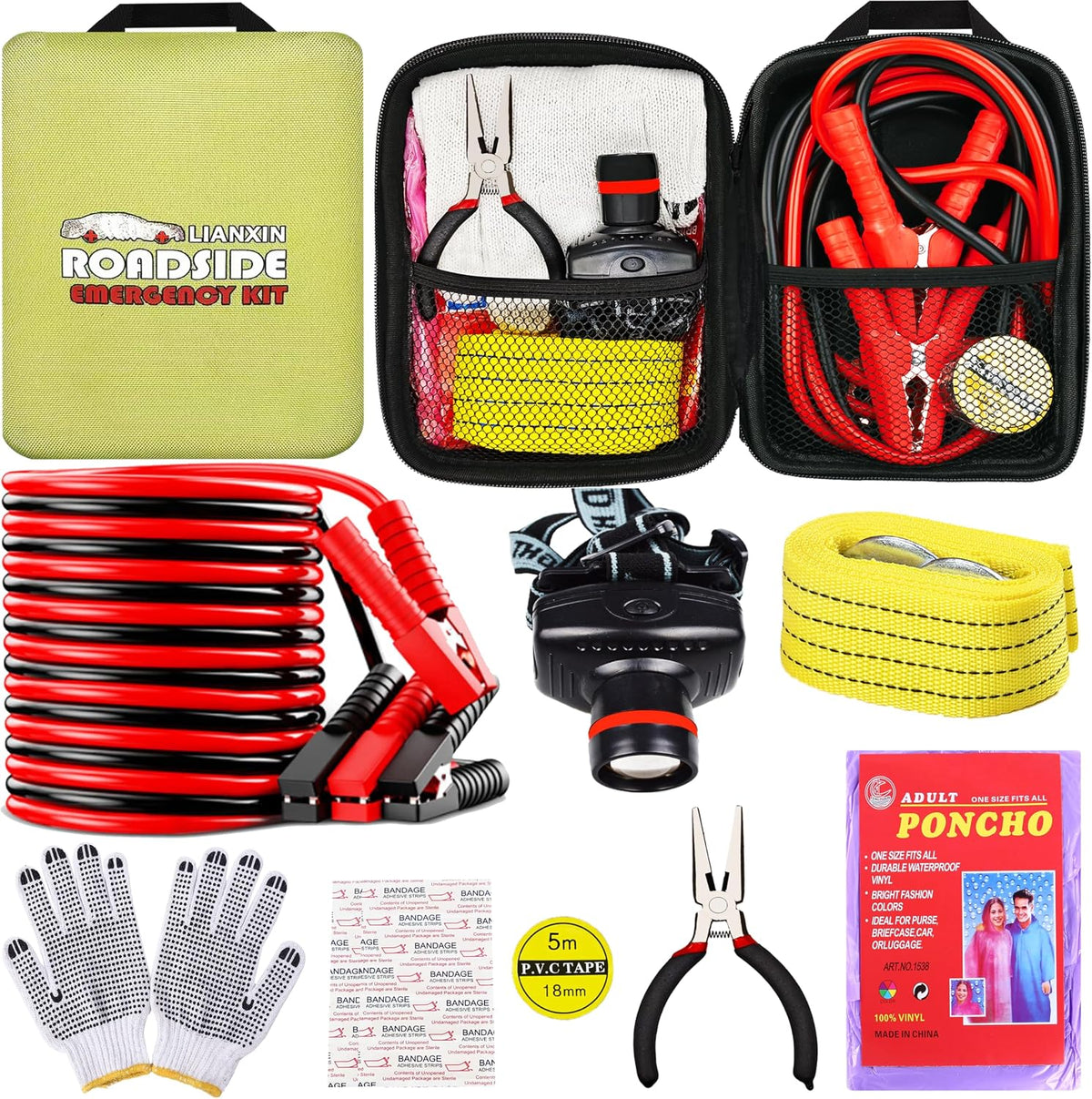LIANXIN Car Roadside Emergency Kit,with Jumper Cables Car Safety Kits