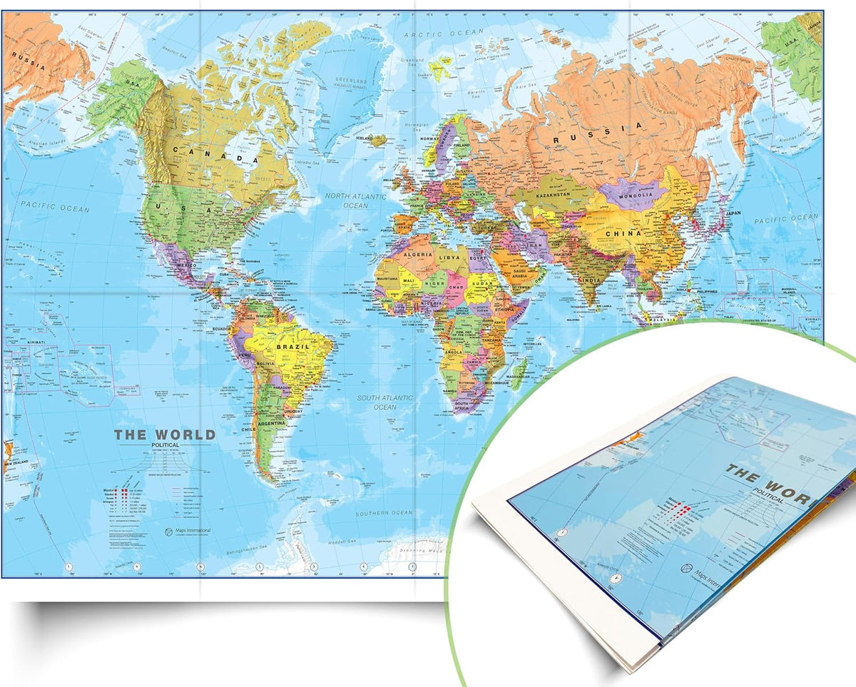 Giant World Map - Mega-Map Of The World 46 x 80 - Laminated - 2026 Updated