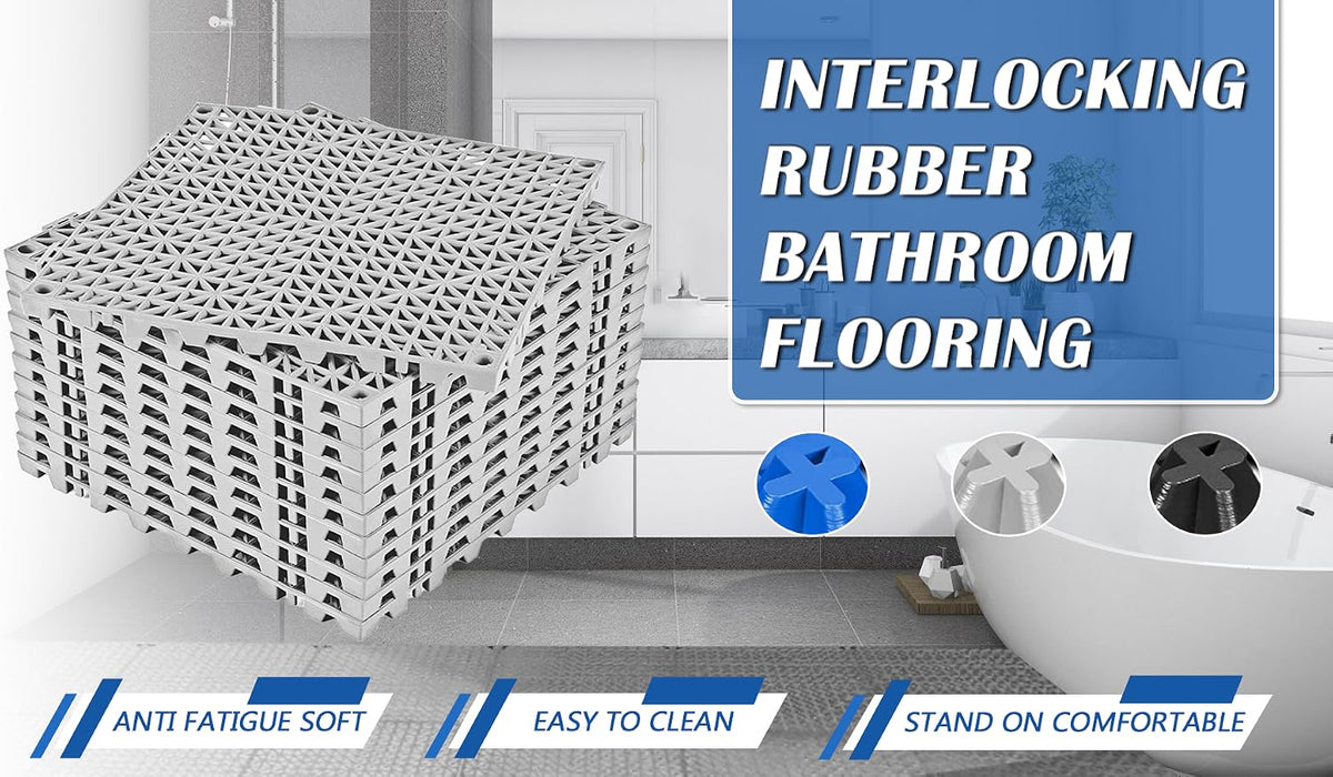 ToLanbbt Modular Interlocking Cushion 12P 11.8" x 11.8" Interlocking Rubber Floor Drain Holes Non-Slip Splicing Drainage Mats for Deck, Shower, Kitchen, Drain Pool, Sauna Bath, Indoor Outdoor (Black)