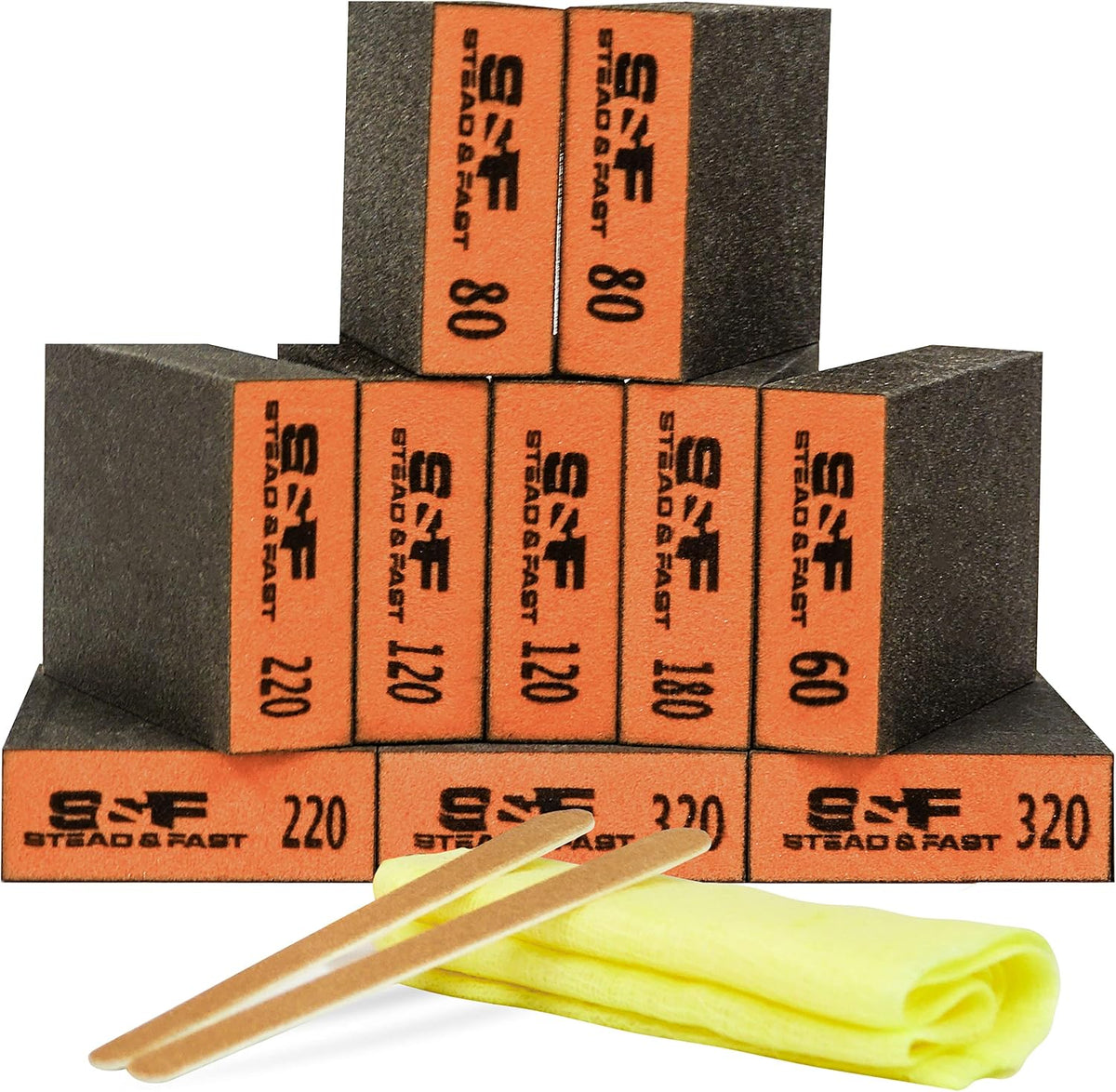 S&F STEAD & FAST Sanding Sponge 60 80 120 220 Grit 4 Pcs with 2 Emery Board
