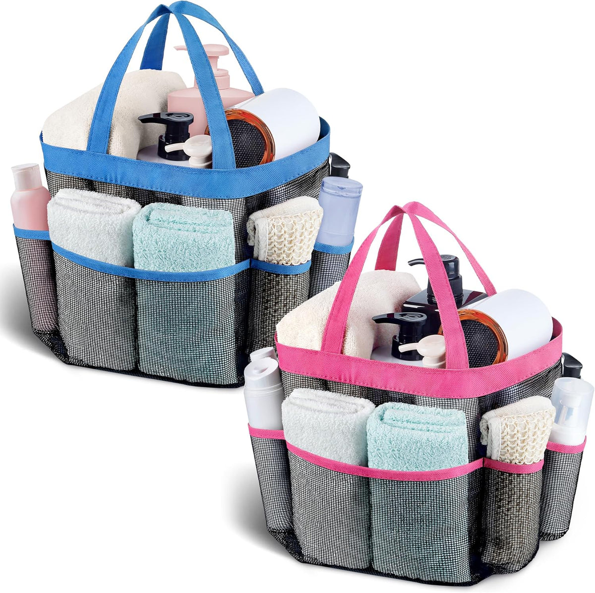 Mesh Shower Caddy Portable - 9 Pockets, Shower Bag for Dorm Room Camping