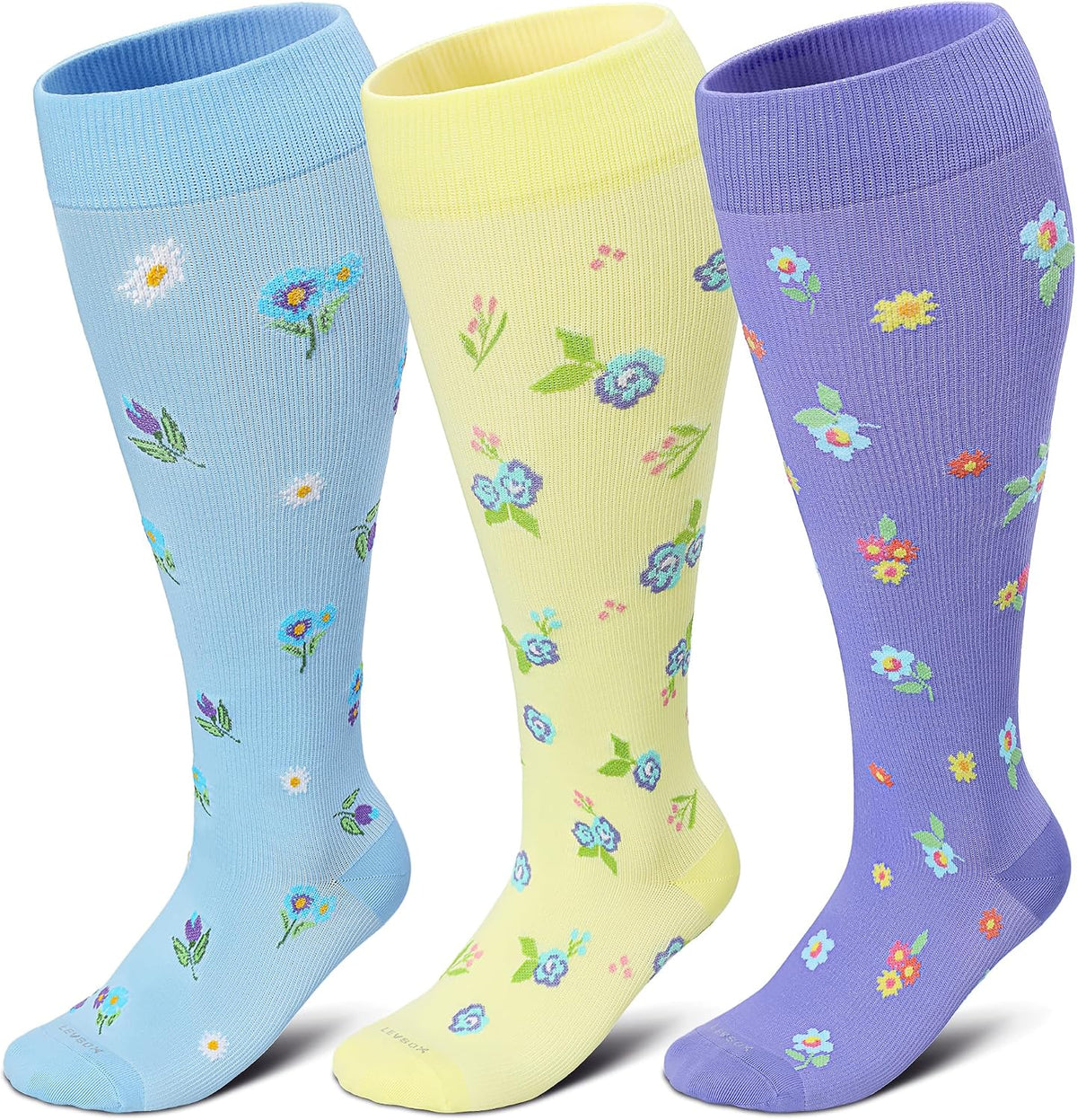 LEVSOX Plus Size Compression Socks for Women Men Wide Calf Extra Large 15-20 mmHg Knee High Sock for Nurses Pregnant Travel