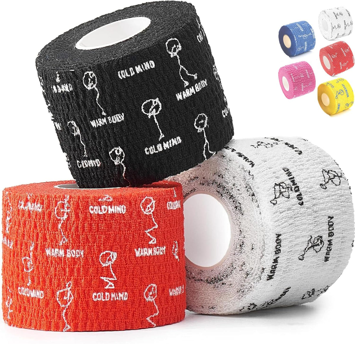 WARM BODY COLD MIND 1.85" Weightlifting Thumb Tape - Hook Grip Tape for Powerlifting, Cross Training, Gym Tape, Workout, Weight Lifting Tape, Athletic Finger Wrap (Mix V1 3 Rolls)