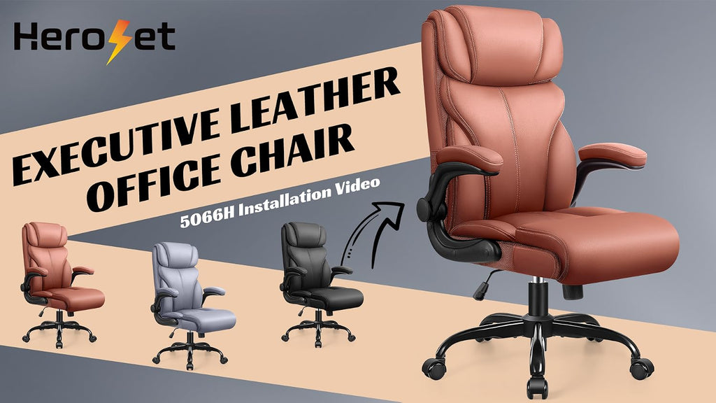 HeroSet Office Chair, Ergonomic Big and Tall Computer Desk Chairs, Executive Breathable Leather Chair with Adjustable Flip-up Armrests, Lumbar Support Swivel PC Chair with Rocking Function,Matte Black