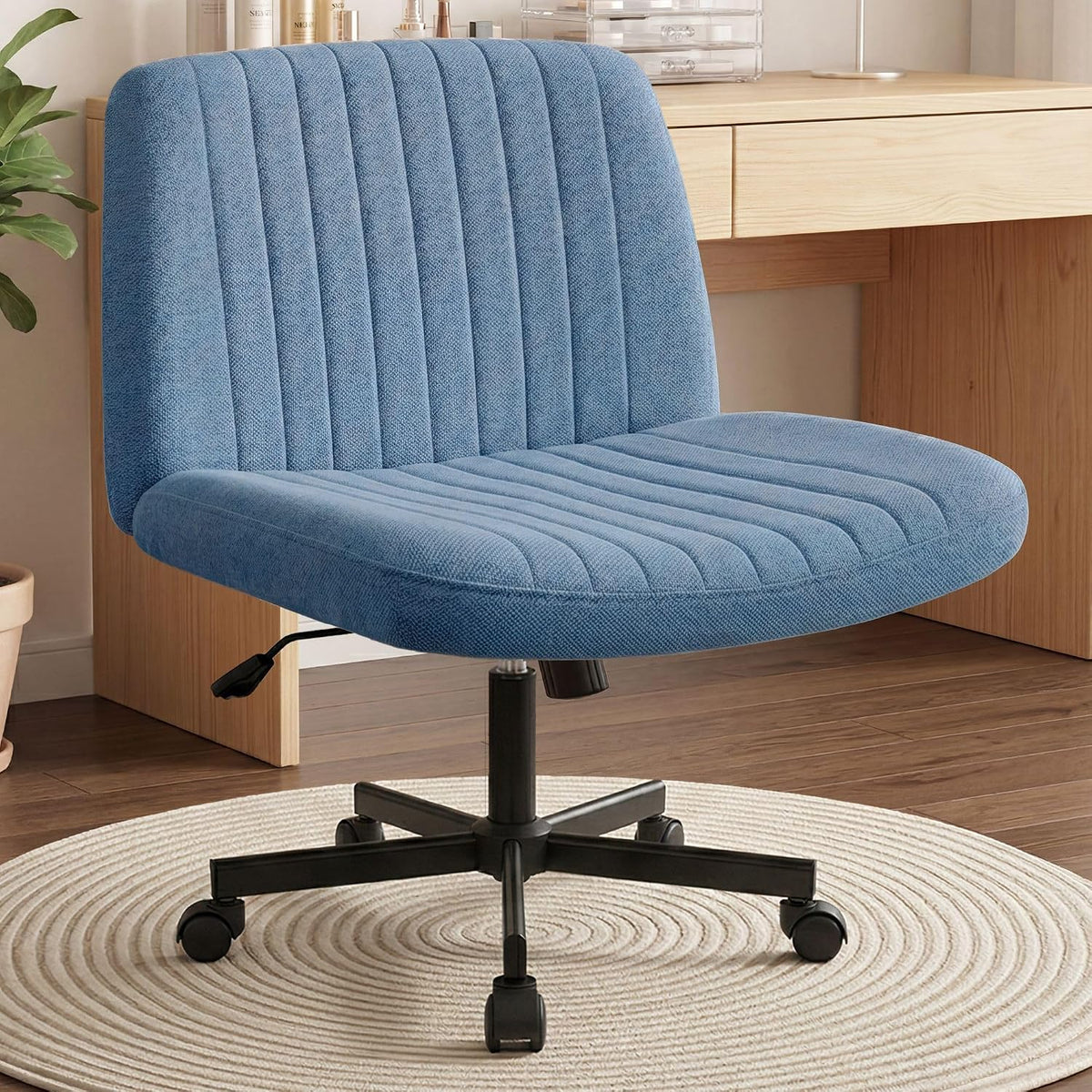 Orange Factory Criss Cross Chair, Wide Fabric Vanity Desk Seat, Beige Wheel