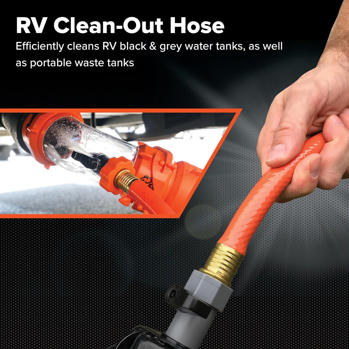 Camco Rhino 25-Ft Clean-Out RV Black Water Hose - Orange - Made in the USA