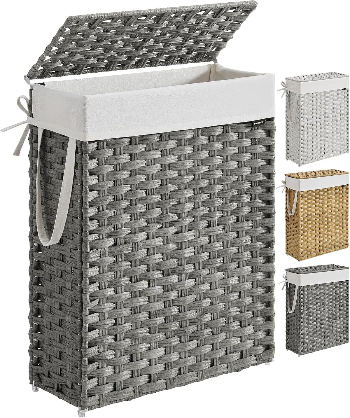 SONGMICS Laundry Hamper with Lid, 23.8 Gal (90 L) Synthetic Rattan,Foldable
