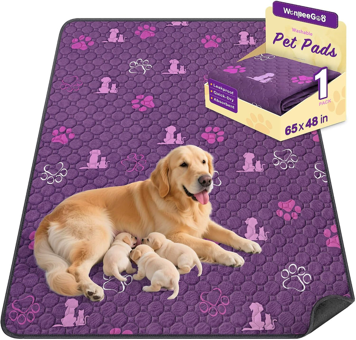 WanpeeGoo Washable Pee Pads for Dogs, Waterproof, 18 x 24 in, 4 Pack, Gray | Super Absorbent, Waterproof and Non-Slip; Washable, Reusable Dog Pads for Crates, Playpens, Floors, Furniture and Travel
