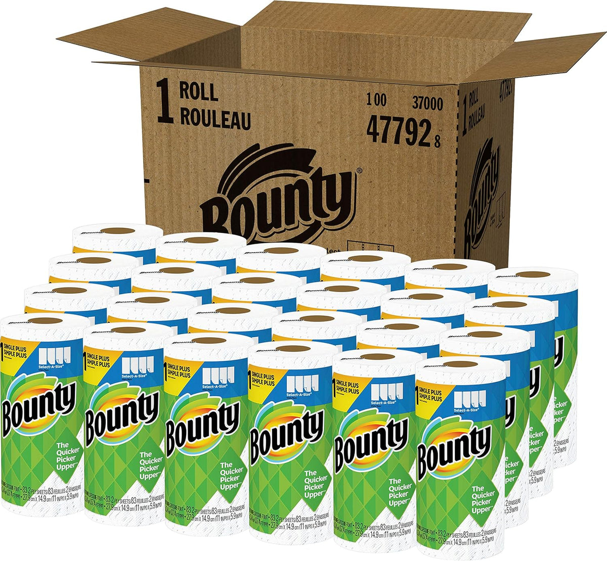 Bounty® Select-A-Size® Double 2-Ply Paper Towels, 98 Sheets Per Roll, Pack of 12 Rolls