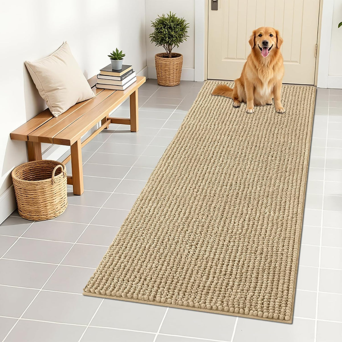 OLANLY Dog Door Mat for Muddy Paws 30x20, Extra Absorbent Chenille Mud Mat