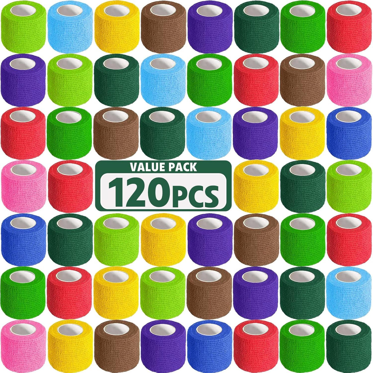 AZEN 16 Pack Self Adhesive Bandage Wrap, 2" X 5 Yards Elastic Cohesive Bandage Wrap, Color Athletic Tape, Vet Wrap, Ankle Tape