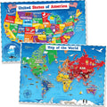 United States and World Map For Kids Classroom Posters 2pc Set - 24” x 16” Waterproof US and World Map for Classroom Decor Posters - Teacher Classroom Must Haves - Homeschool Back to School Supplies