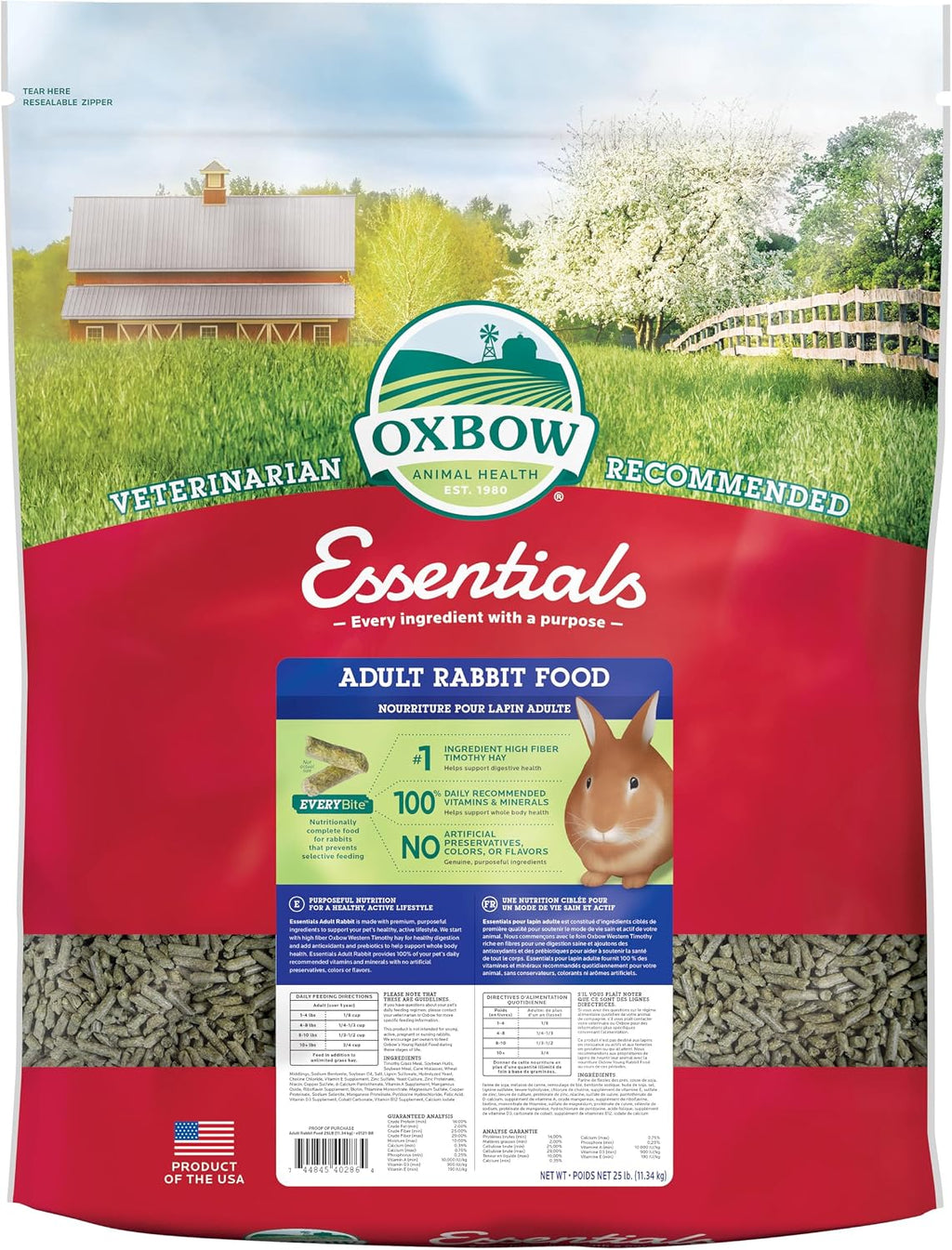 Oxbow Essentials Young Rabbit Food, High-Fiber Rabbit Pellets, USA, 5 lb