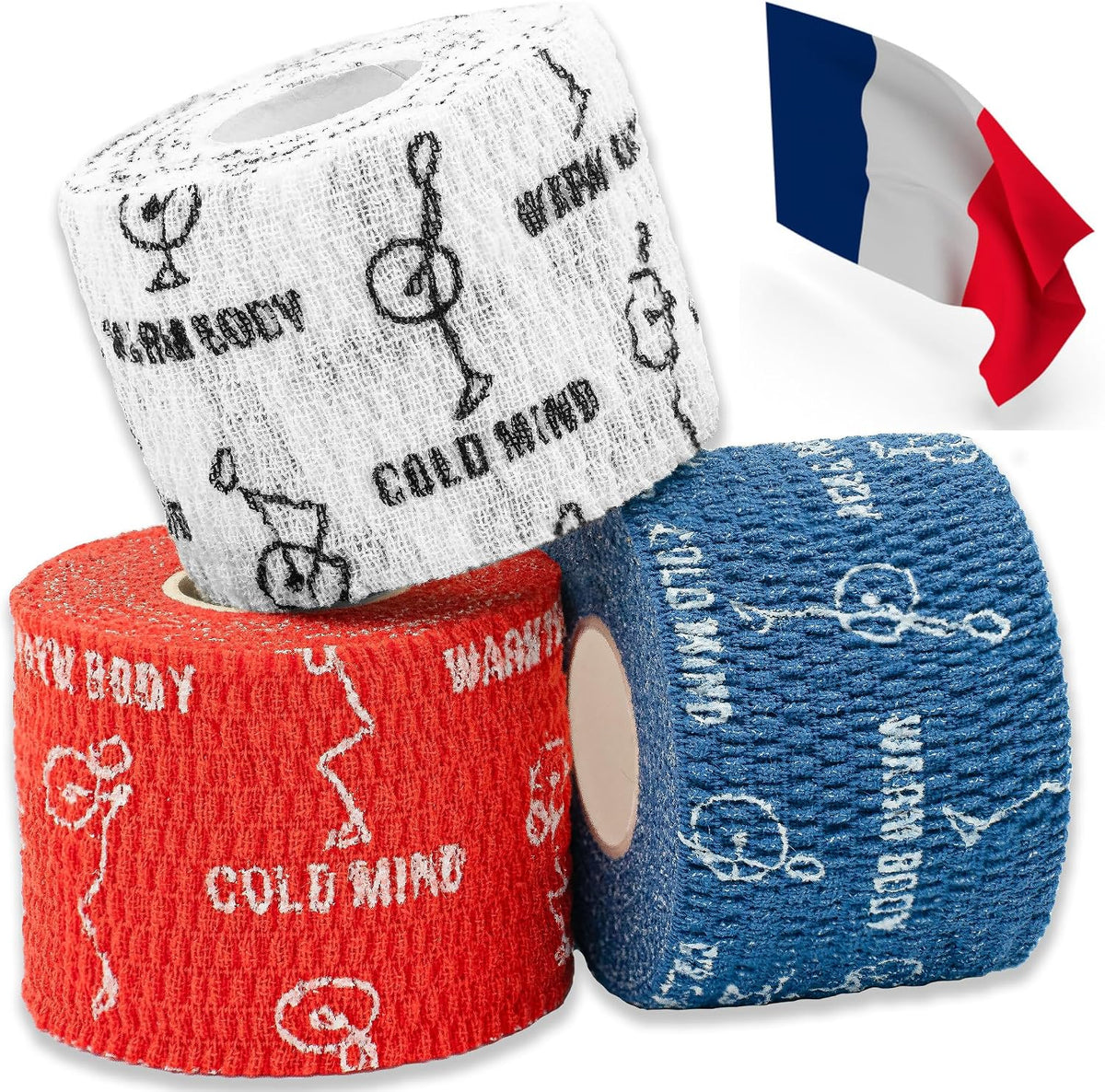WARM BODY COLD MIND 1.85" Weightlifting Thumb Tape - Hook Grip Tape for Powerlifting, Cross Training, Gym Tape, Workout, Weight Lifting Tape, Athletic Finger Wrap (Mix V1 3 Rolls)