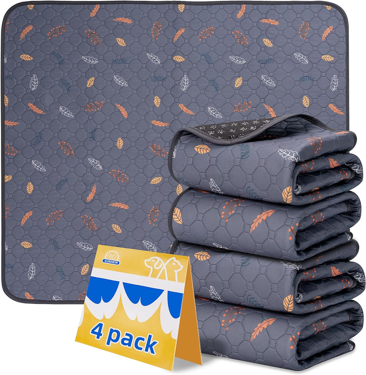 Sunheir Washable Pee Pads for Dogs, Reusable Puppy Pads for Dog Playpen 2PC | Thick Super Absorbent, Leak-Proof & Non-Slip, Waterproof Dog Pads for Puppy Playpen, Crate, Whelping Box, Potty Training Grey
