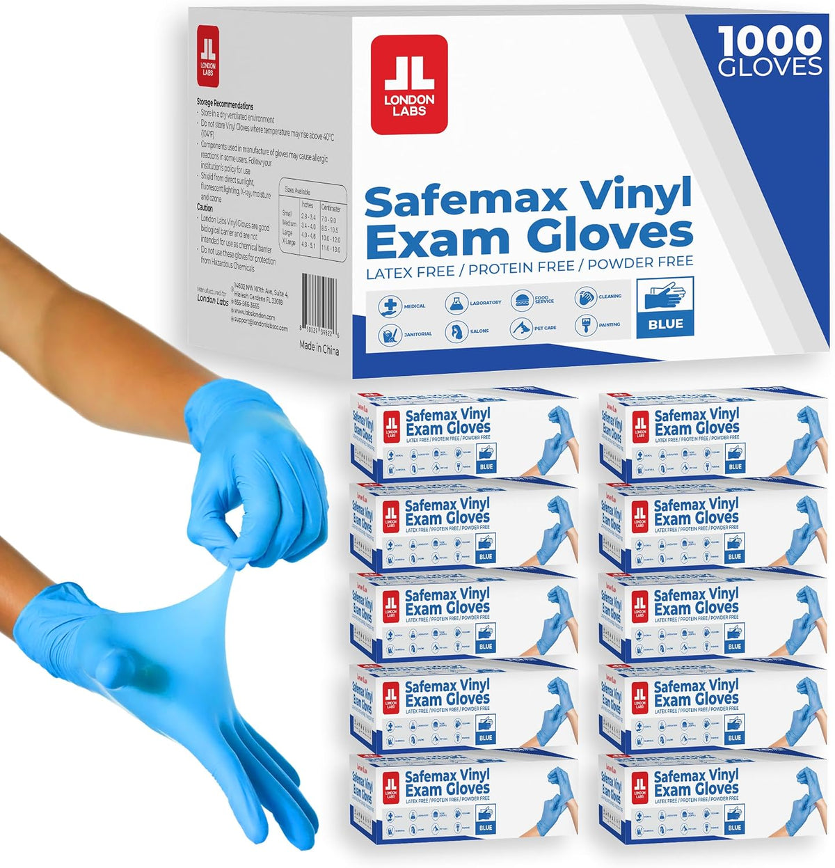 London Labs Synthetic Vinyl Exam Gloves Powder-Free, Latex-Free, Disposable, Ultra-strong, Food Safe, Healthcare, Cleaning