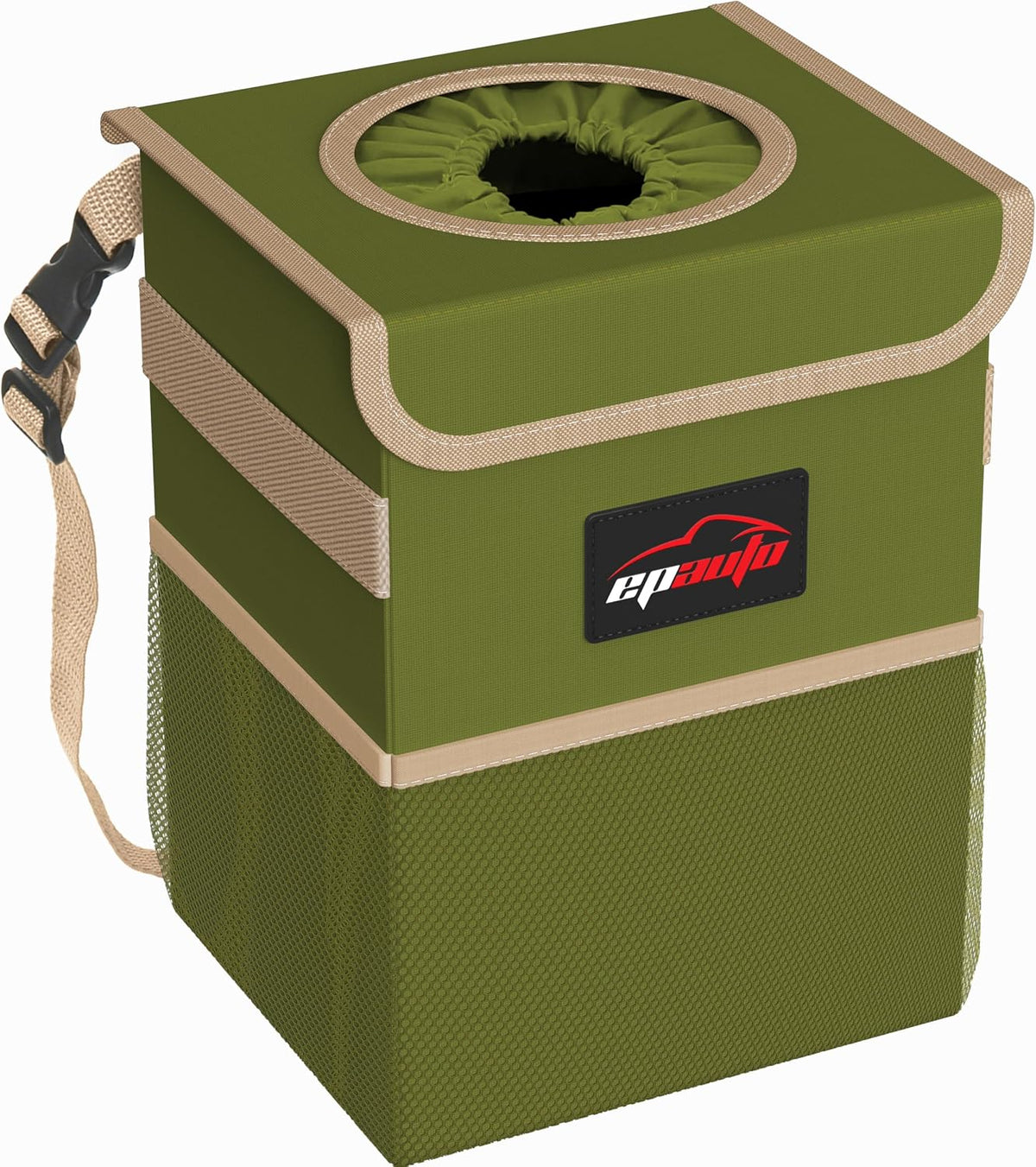 EPAuto Waterproof Car Trash Can with Lid and Pockets, 2.5 Gal, Black