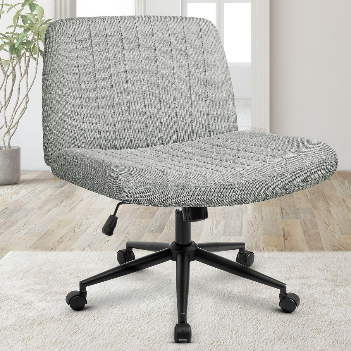 Orange Factory Criss Cross Chair, Wide Fabric Vanity Desk Seat, Beige Wheel
