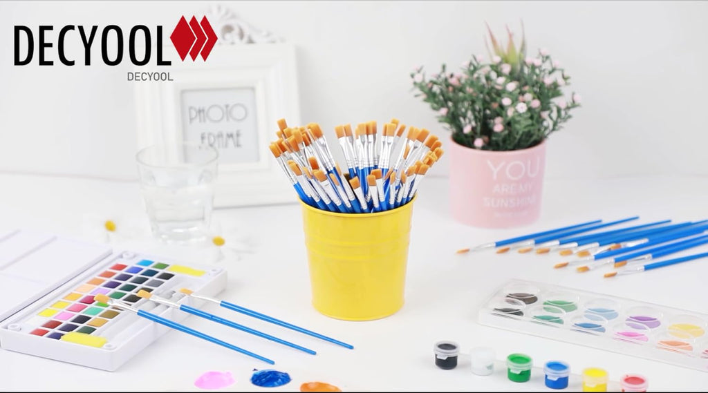 DECYOOL 60 Pcs Paint Brushes, Round Flat Small Brush Bulk for Painting
