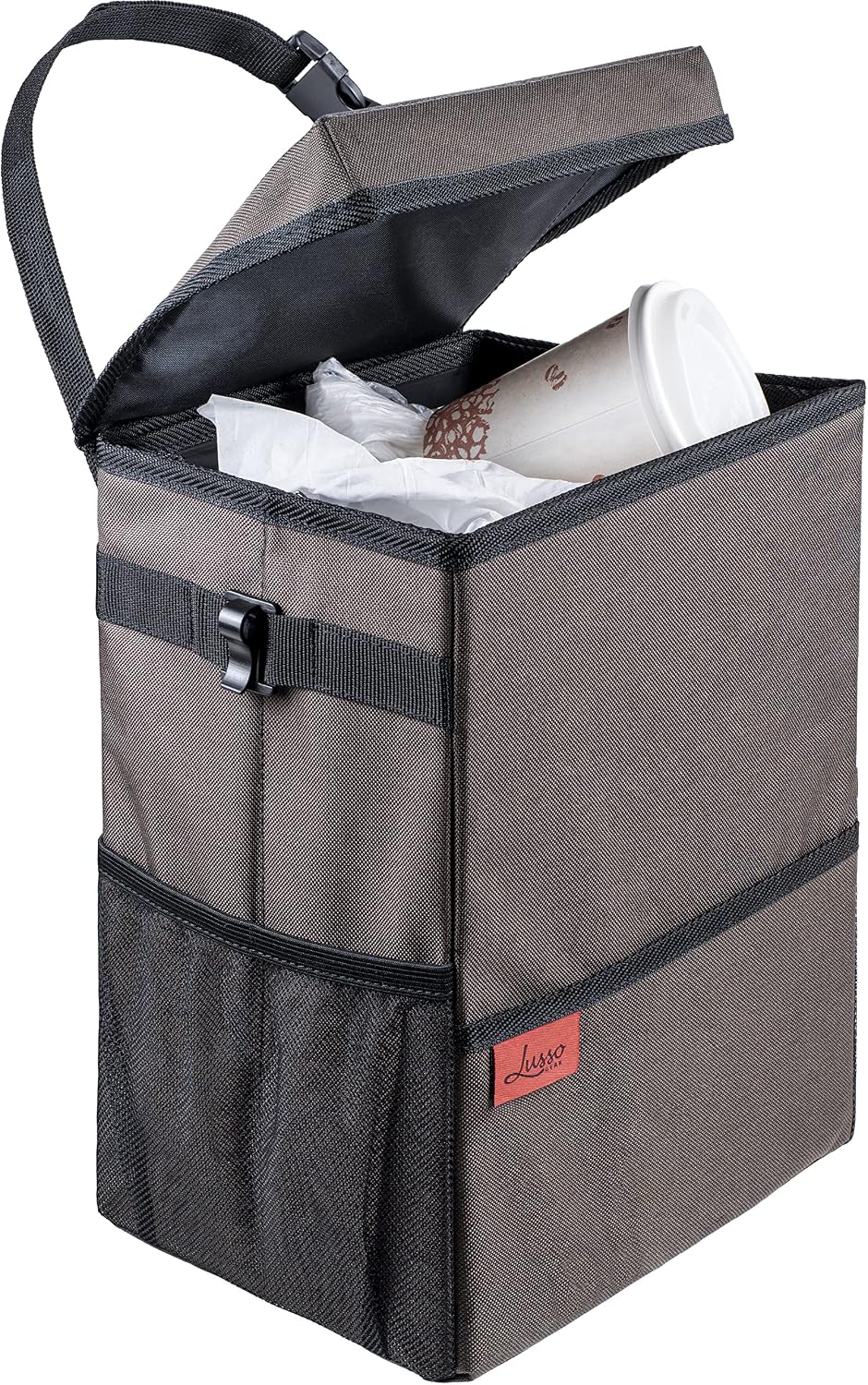 Lusso Gear Car Trash Can - 2.5-Gallon, Black, Round - Leak-Proof & Spill-Proof Lid & Waterproof Removable Liner - Hanging Car Trash Bin & Organizer for SUV, Truck & Minivan