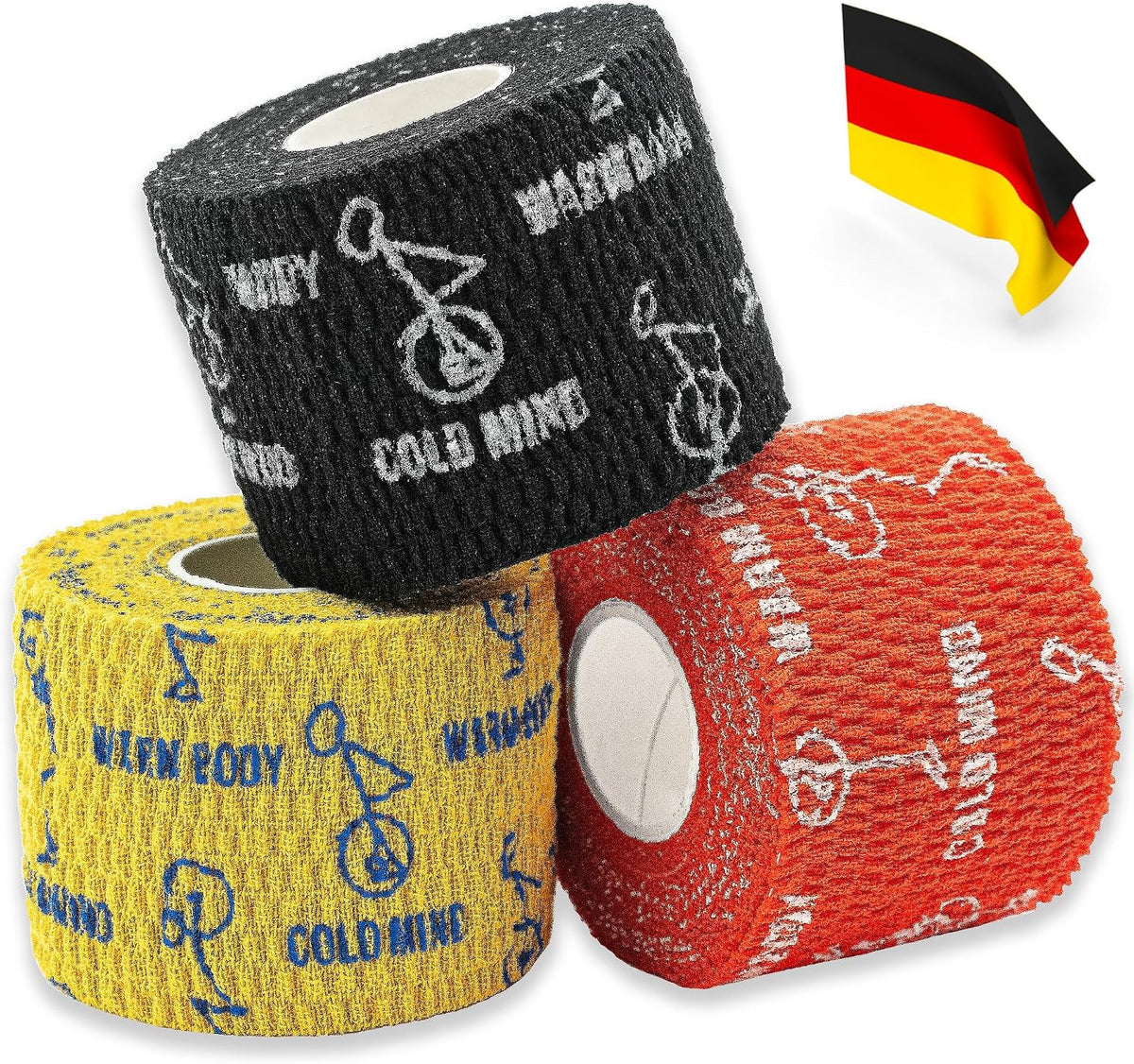 WARM BODY COLD MIND 1.85" Weightlifting Thumb Tape - Hook Grip Tape for Powerlifting, Cross Training, Gym Tape, Workout, Weight Lifting Tape, Athletic Finger Wrap (Mix V1 3 Rolls)