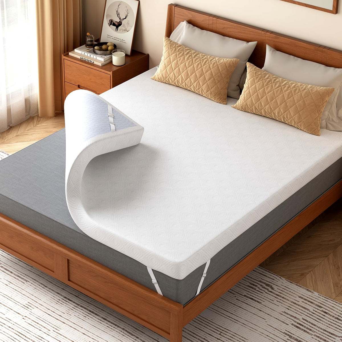 Nelaukoko Mattress Topper Twin XL - 3 inch Gel Infused Memory Foam XL Twin Mattress Toppers with Washable Cover,Bed Toppers for College Dorm,Gray