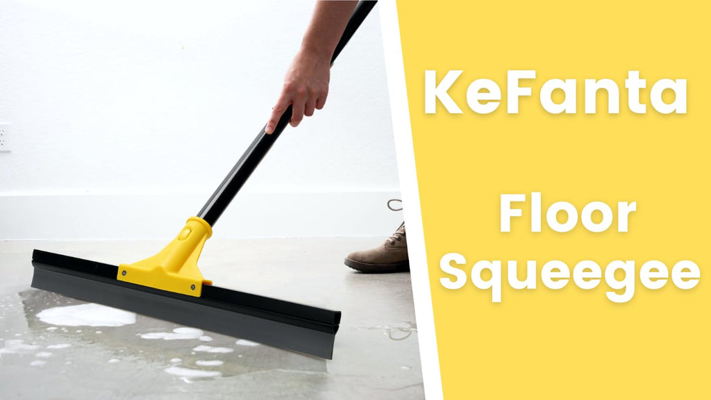 Squeegee Broom for Floor, 18'' Heavy Duty Rubber Wiper with 60'' Long Handle for Bathroom Tile, Garage Concrete, Deck Cleaning