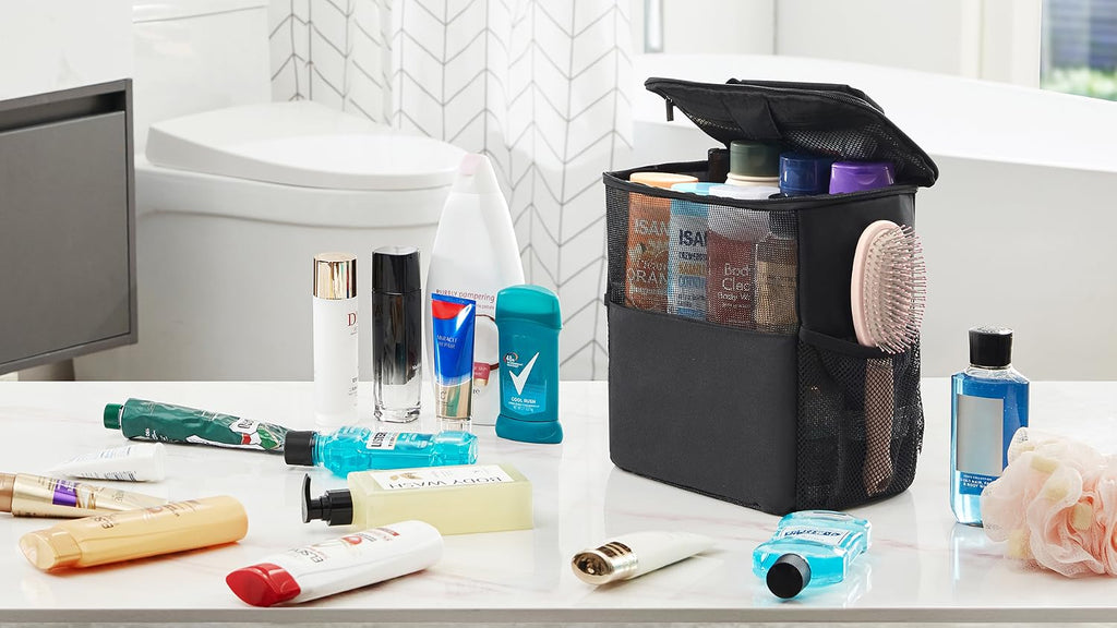 Lifewit Shower Bag Mesh Shower Caddy Portable College Dorm Room Essentials Tote Bag for Bathroom, Gym, Travel, Camping Quick Dry Hanging Shower Organizer Basket Toiletry Bag, Medium, Black