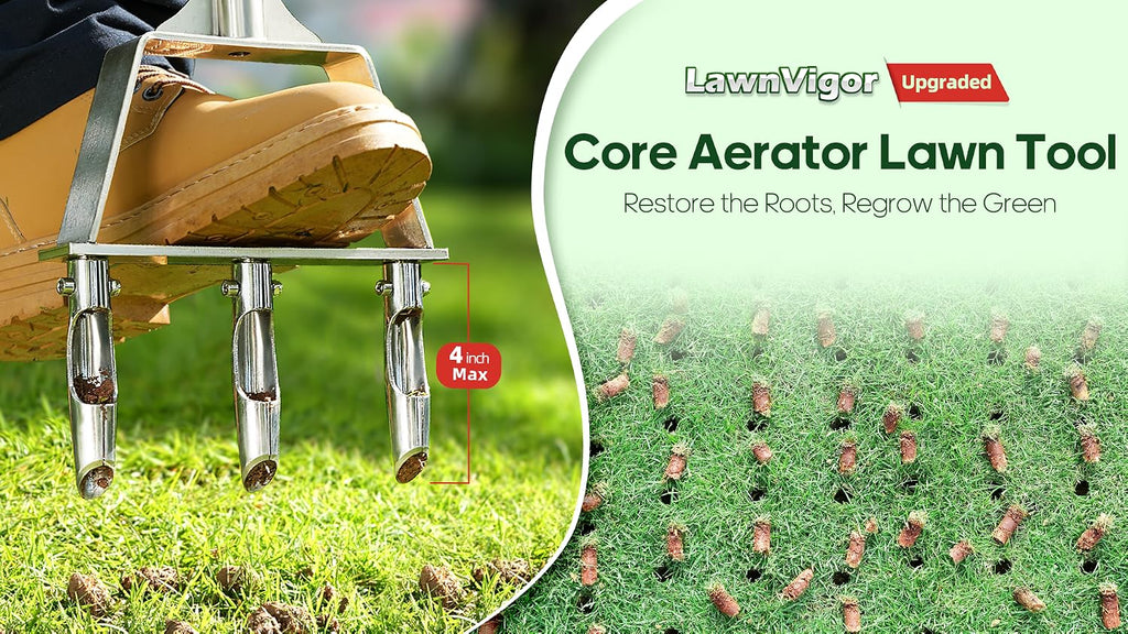 Manual Lawn Core Aerator for Compacted Soil with Non-Clogging Hollow Tines