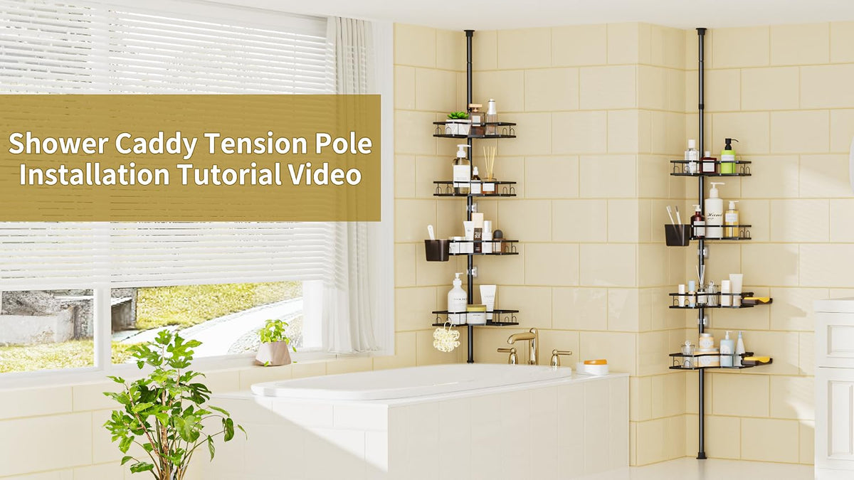 Adjustable Tension Pole Shower Caddy: Rustproof Corner Bathroom Organizer
