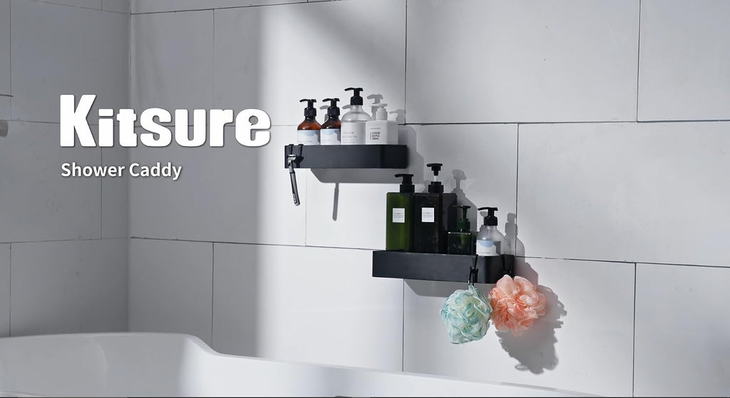Kitsure Shower Caddy Adhesive, Stylish Shower Organizer, Large, Black