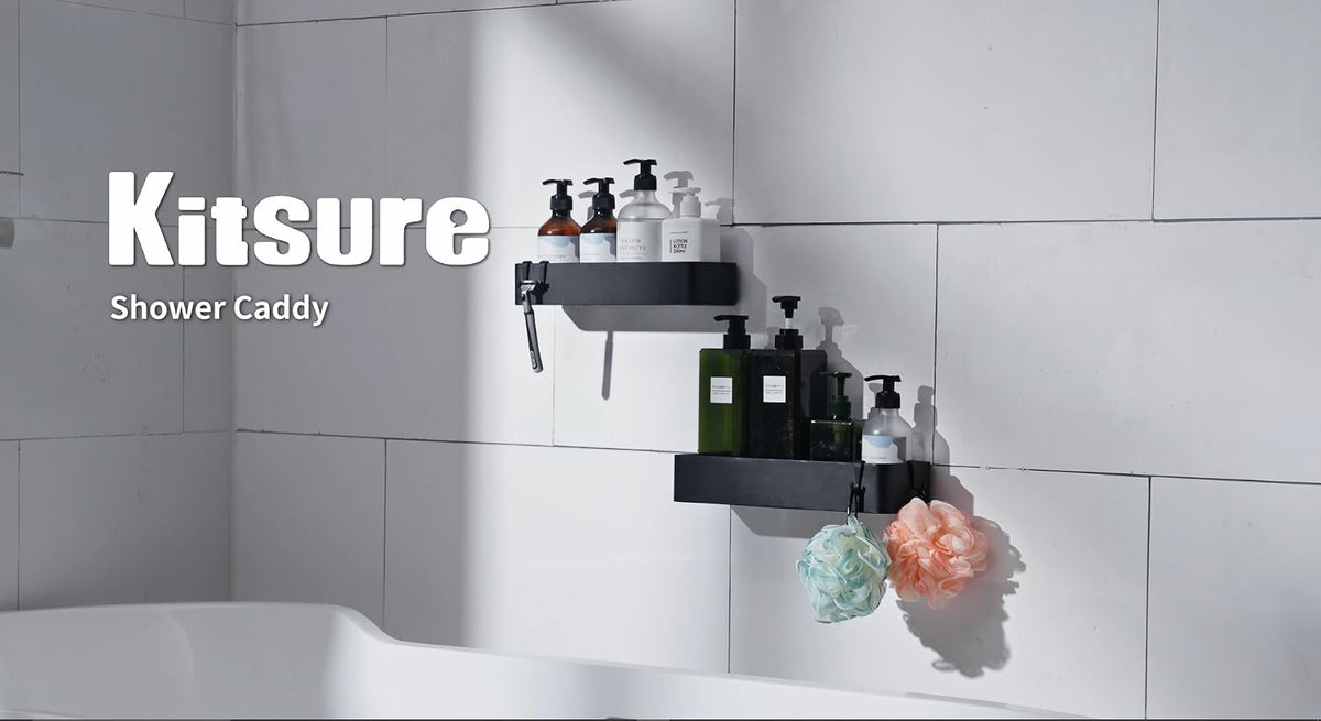 Kitsure Shower Caddy Adhesive, Stylish Shower Organizer, Large, Black