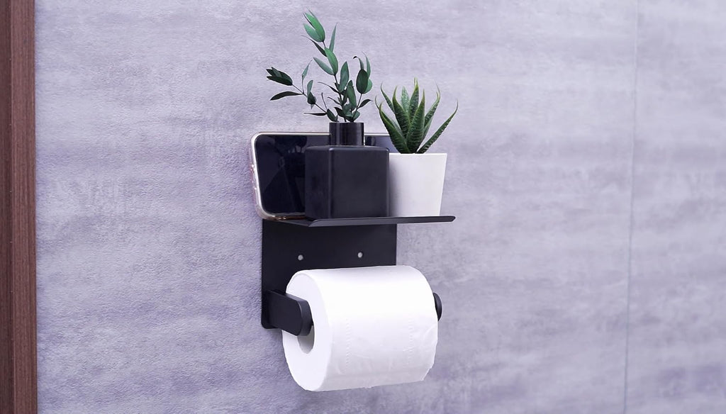 SetSail Toilet Paper Holder with Shelf, Matte Black