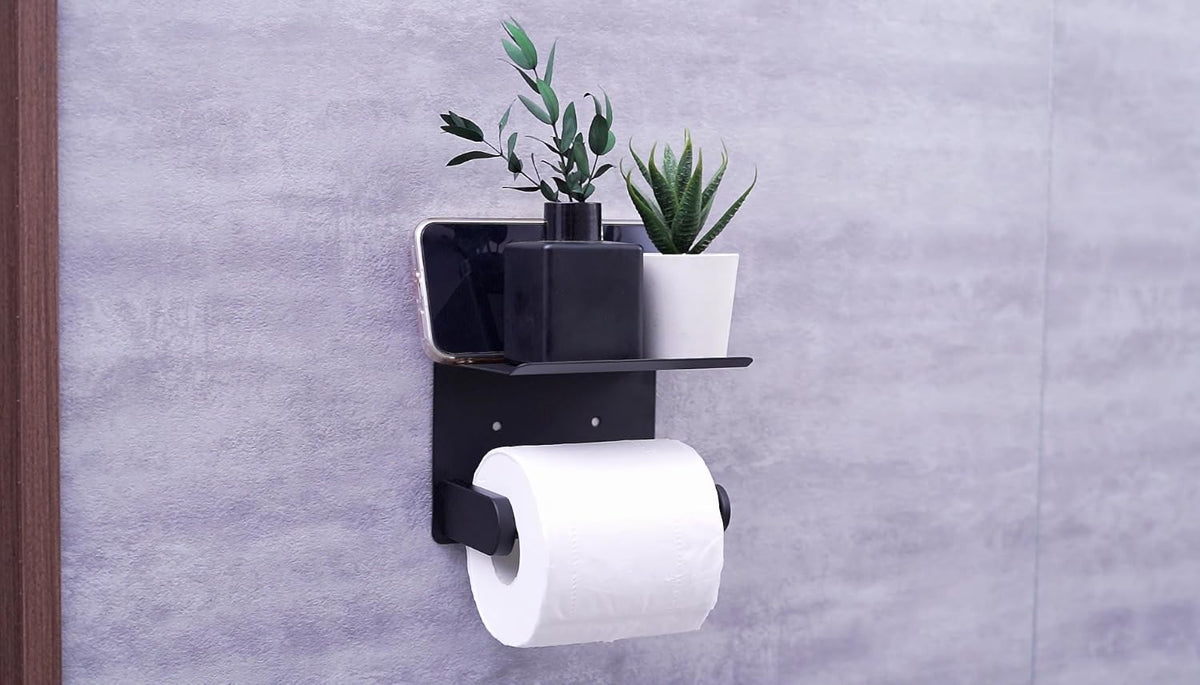 SetSail Toilet Paper Holder with Shelf, Matte Black