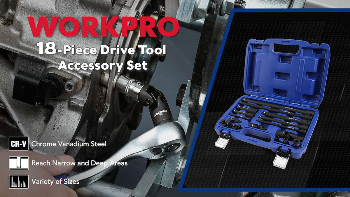 WORKPRO 18-Piece Impact Socket Extension Set, 1/4", 3/8" & 1/2" Drive