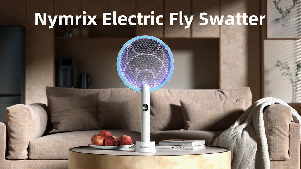 Nymrix Electric Fly Swatter 4100V Dual Mode Bug Zapper Racket（Blue,1-Pack）