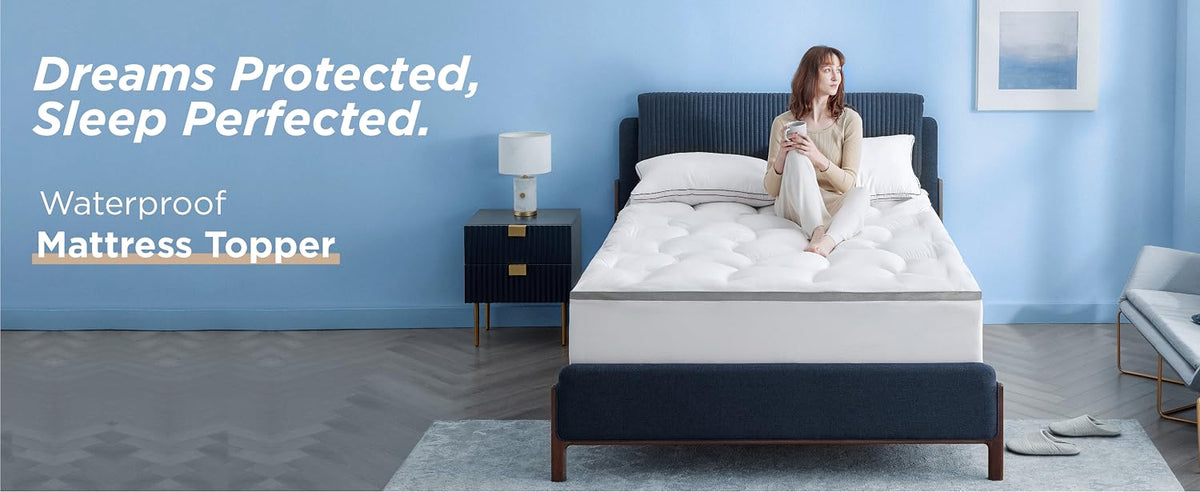 Bedsure Twin XL Mattress Topper - 800 GSM Waterproof Mattress Topper for College Dorm Room Essentials with 8-21 Inches Deep Pocket, Pillow Top Twin Extra Long Bed Pad Fitted for Bedroom - White